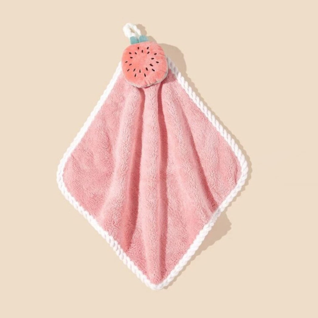 Prosop de maini pentru copii, Zola, model vesel, agatatoare, poliester si nailon, portocaliu pepene verde, 30 x 30 cm Prosop de maini pentru copii, Zola, model vesel, agatatoare, poliester si nailon, portocaliu pepene verde, 30 x 30 cm